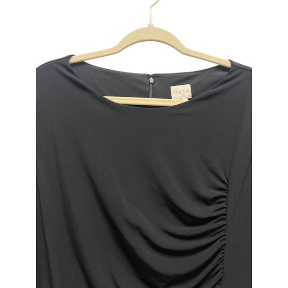 Chico's Black Chiffon Solid Ruched Cocktail Dress - Picture 4 of 9
